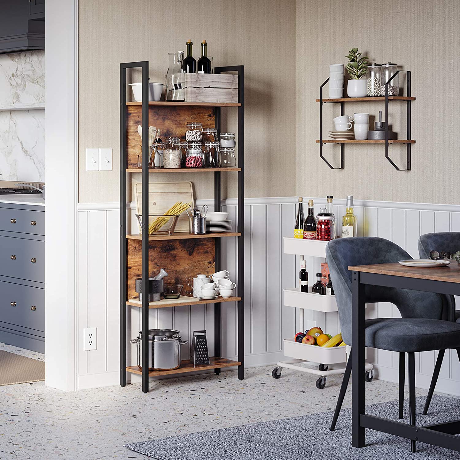 Buchregal - Wohnzimmerschrank - Holzbretter - Metallrahmen - Brown
