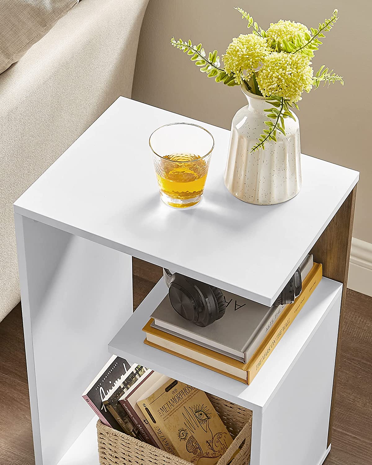 Seitentisch - Nachttisch - kleiner Tisch - modern - 30 x 40 x 60 cm - braunes Weiß