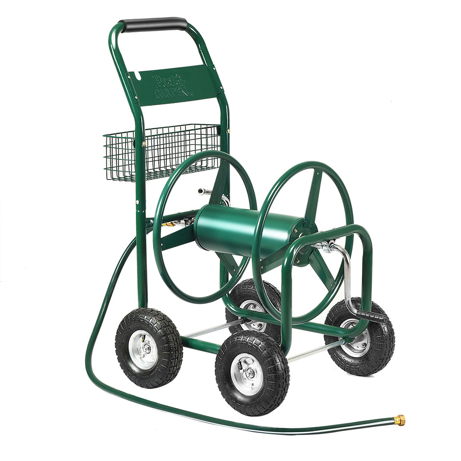 Trädgårdsslangvagn – Slangupprullare med korg metall – 96 x 62 x 113 cm – Grön