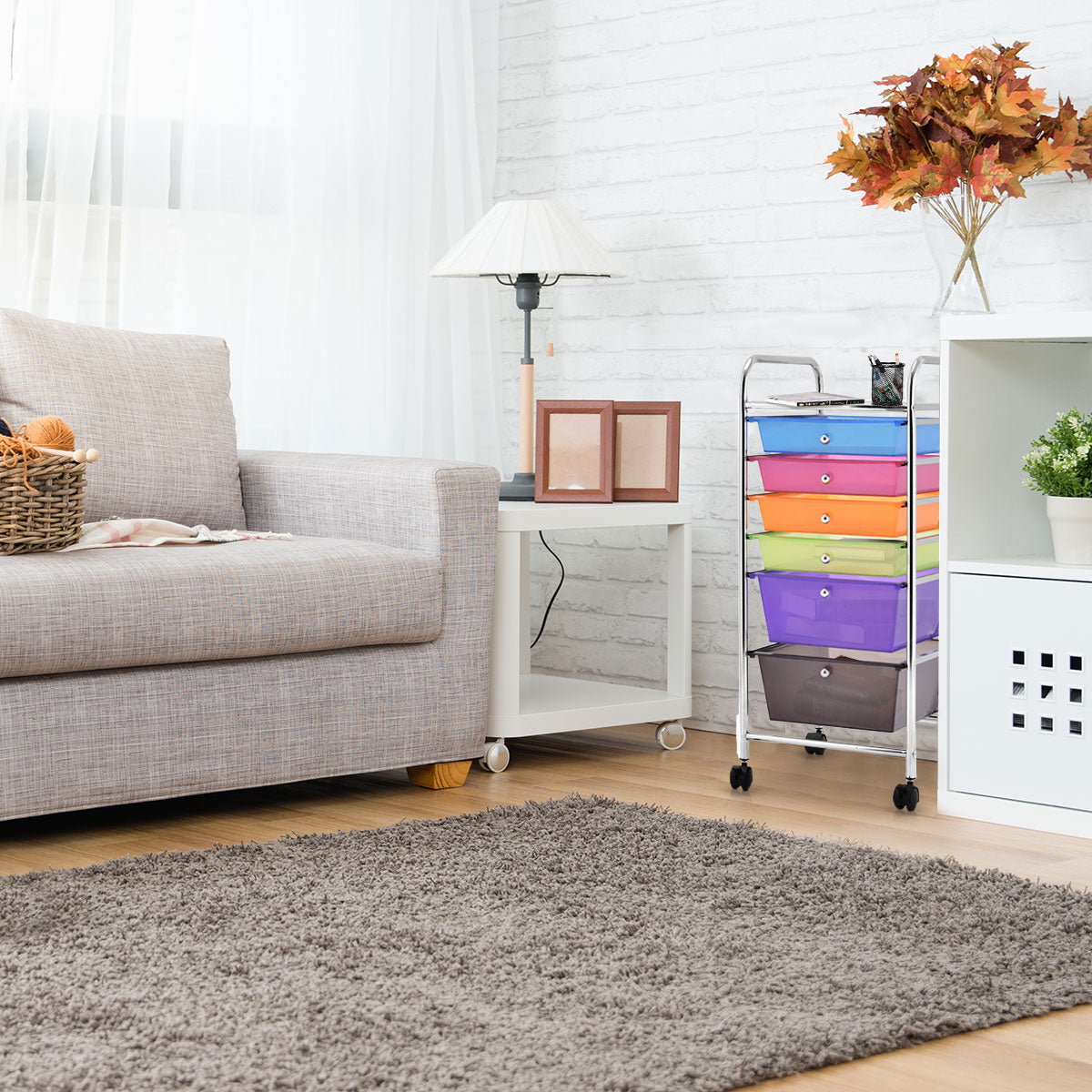Badrumsvagn – rullbehållare med lådor flerfärgad PP material – 37 x 74 x 32 cm – Färgglad
