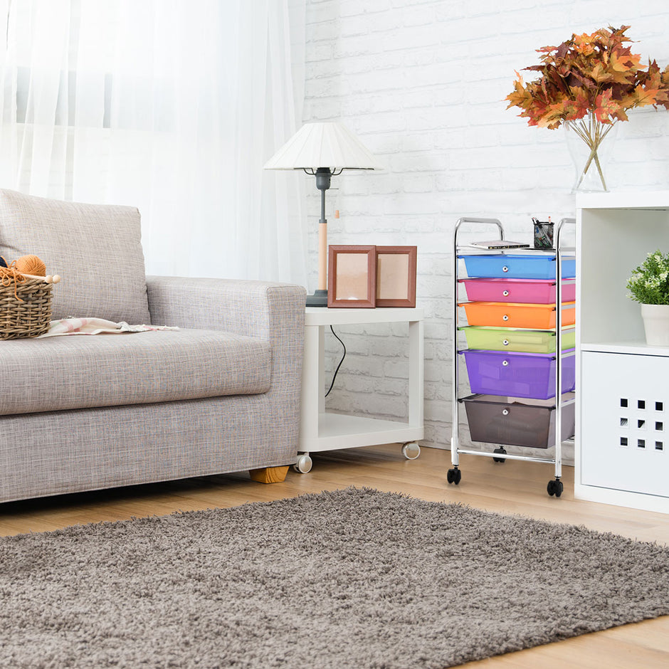 Badrumsvagn – rullbehållare med lådor flerfärgad PP material – 37 x 74 x 32 cm – Färgglad