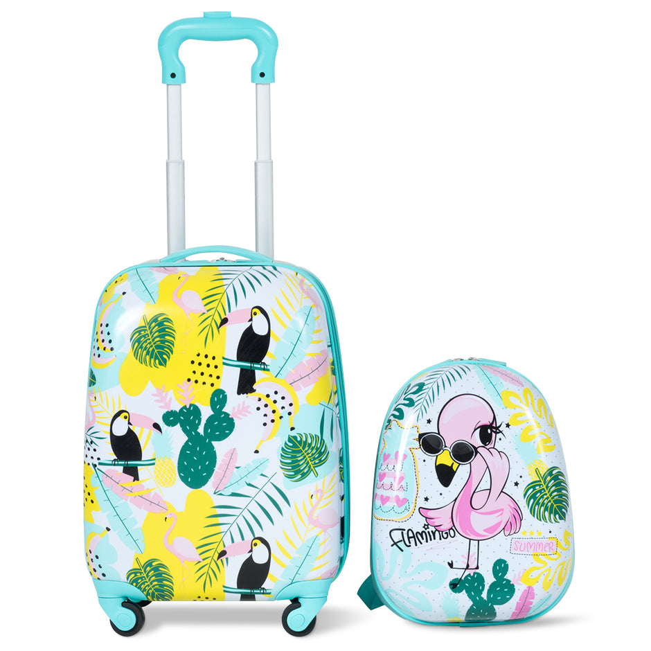 st – Barnbagage Flamingosblid Reseväska Barnresväska + Ryggsäck – 2 – Blå