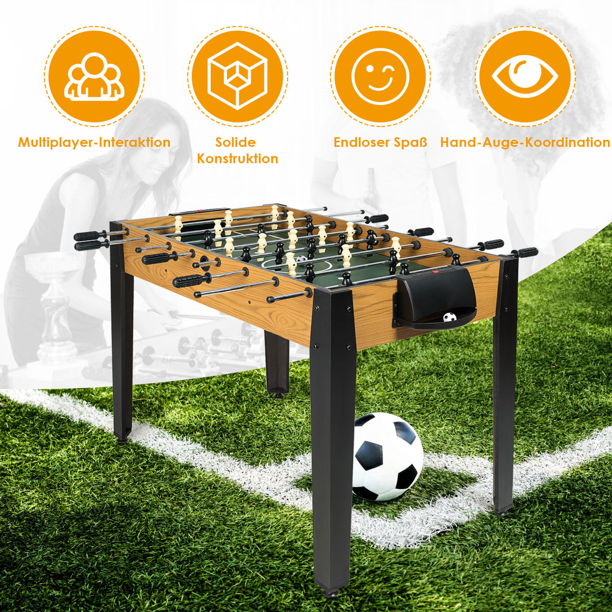 Bordsfotboll – i tävlingsstorlek Fotbollsbord för vuxna och barn – 122 x 61 x 79 cm – Grå