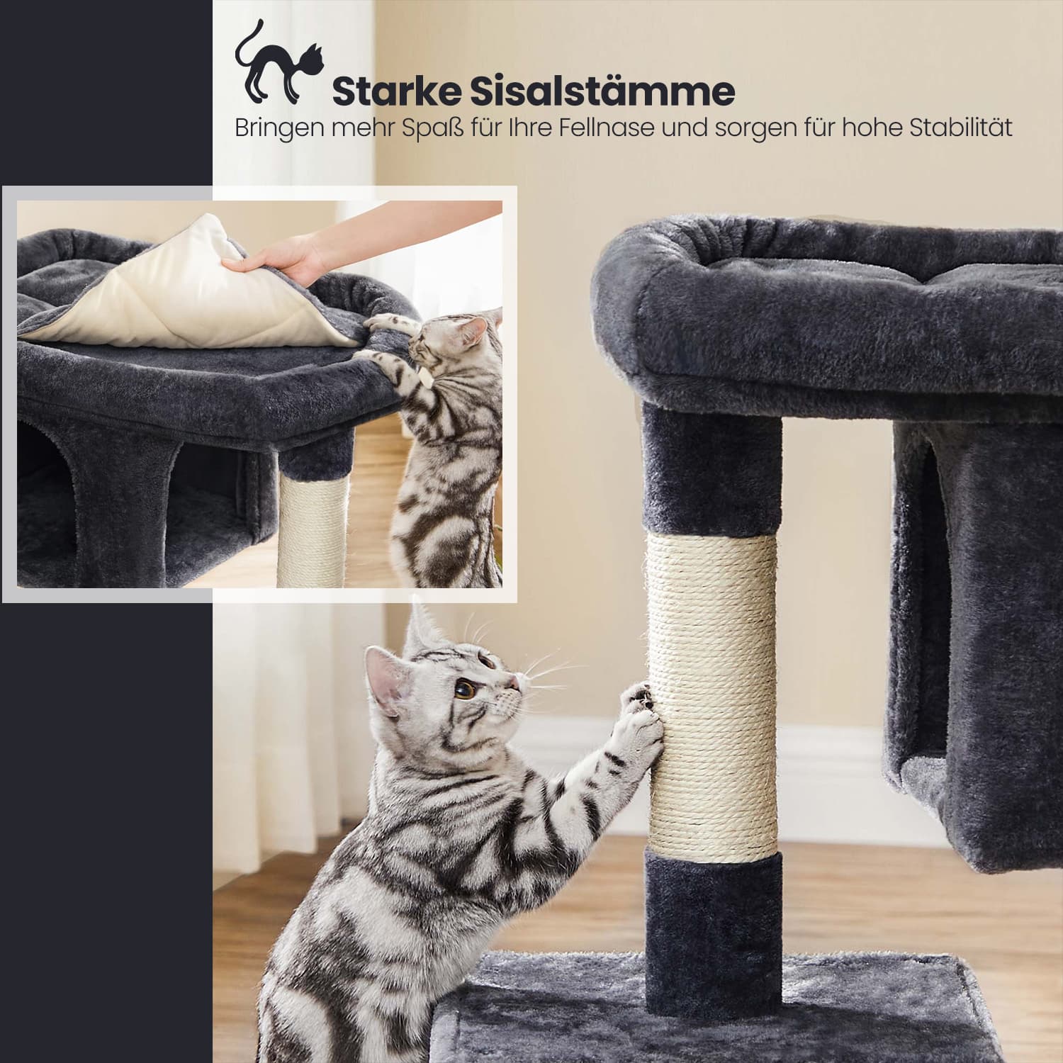 84 cm Hochkratzerpfosten, Kratzerpfosten für große Katzen, große Aussichtsplattform
