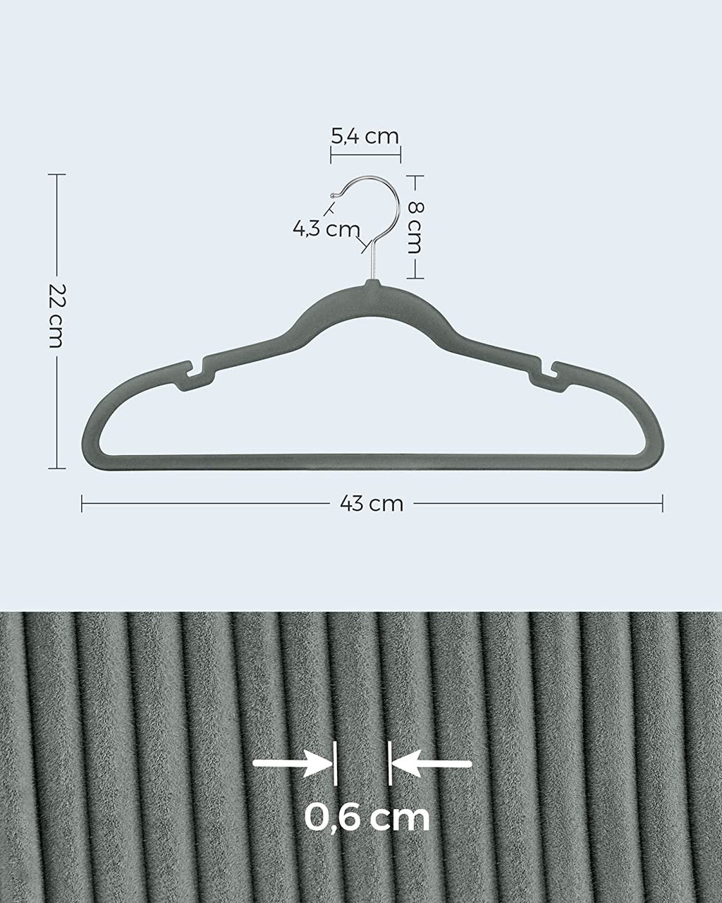 Bekleidungsbügel - Samtkleiderbügel - Set von 30 Teilen - Anti -Slip - rotierender Haken - Grau