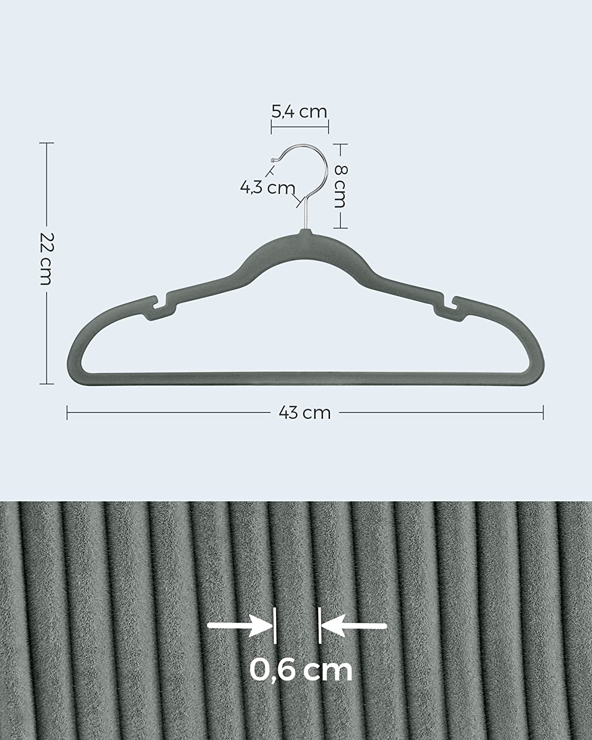 Bekleidungsbügel - Samtkleiderbügel - Set von 30 Teilen - Anti -Slip - rotierender Haken - Grau