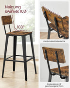 Barhocker - Barstühle - Küchenstühle - 2 - mit Rückenlehne - Stahlrahmen - Brown Black