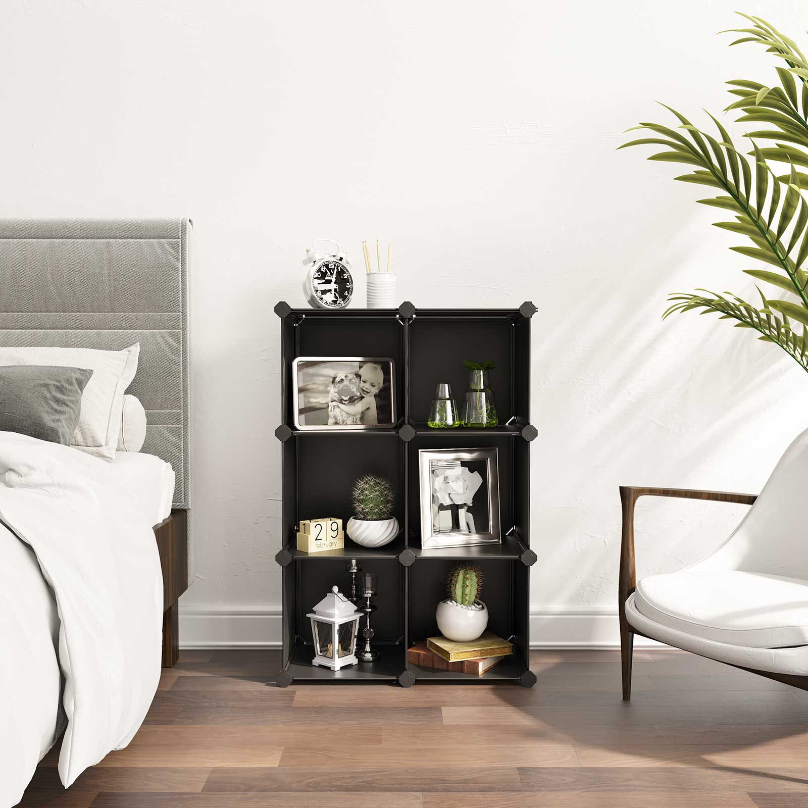 Aufbewahrungsgreifer - Würfelschrank - Kunststoff - 6 Fächer - Schwarz