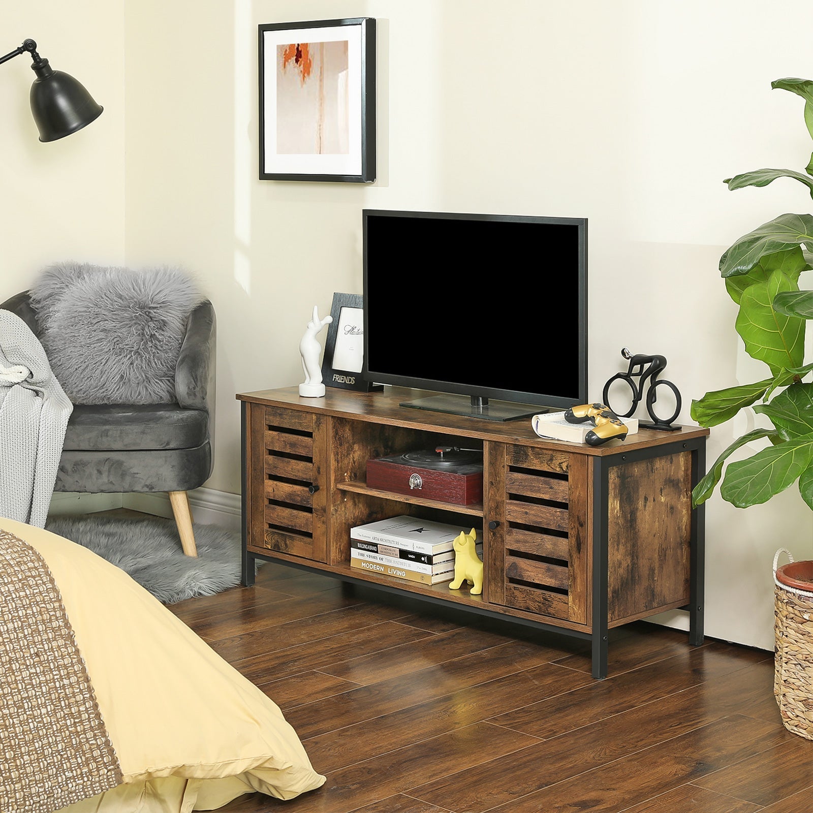 TV -Möbel - Couchtisch - mit 2 Schränken und 2 Regalen - dunkelbraun