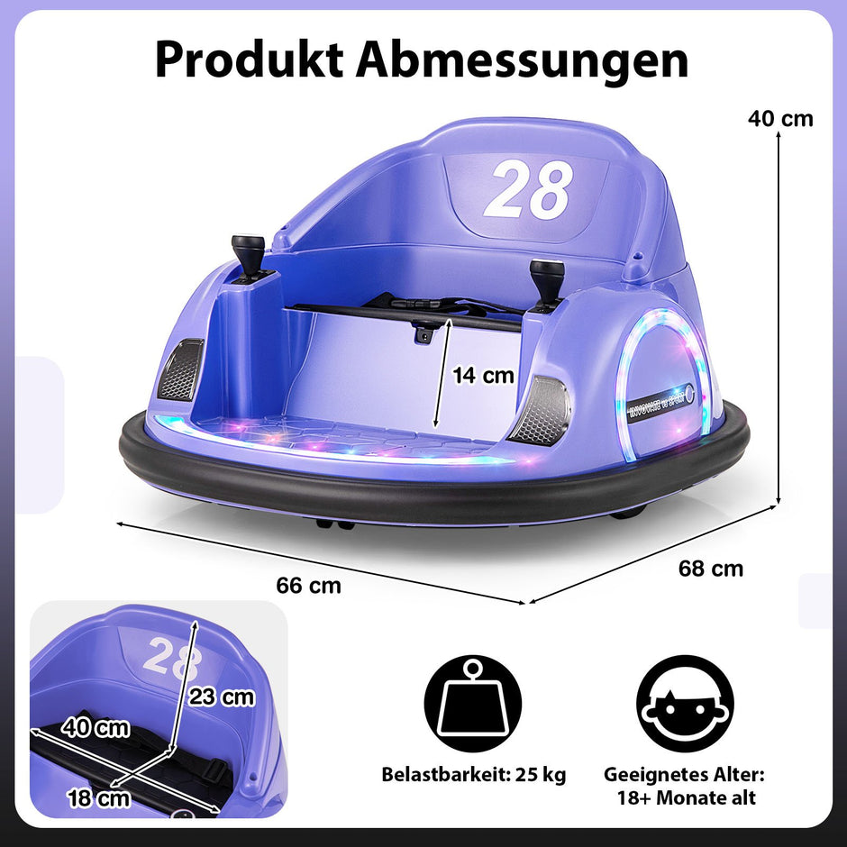 Sittande – bumperbil för småbarn 12V elektrisk 360° snurrbil leksak med fjärrkontroll – Lila