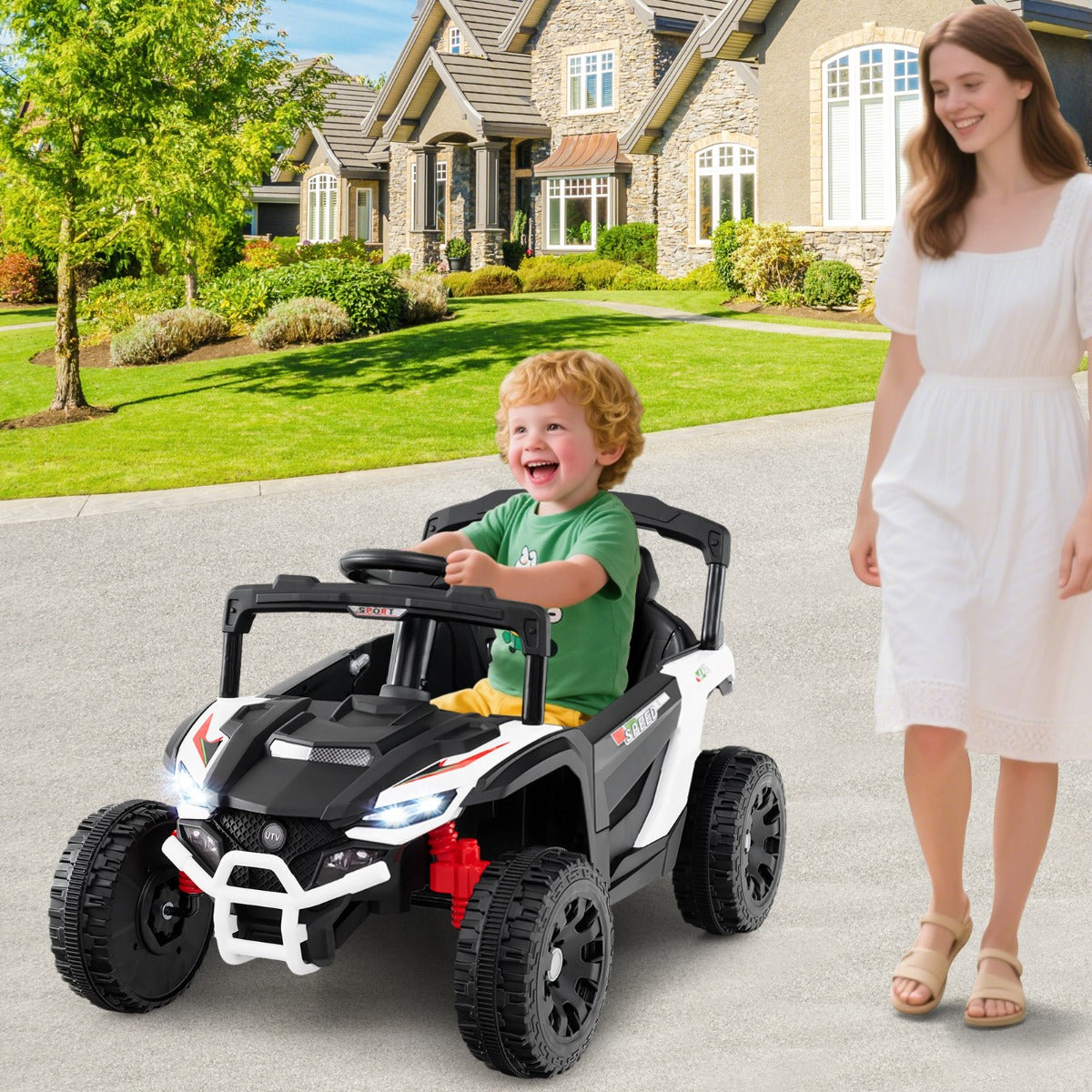 Barn – 12V elbil med fjärrkontroll Elektrisk UTV lastbil – Vit