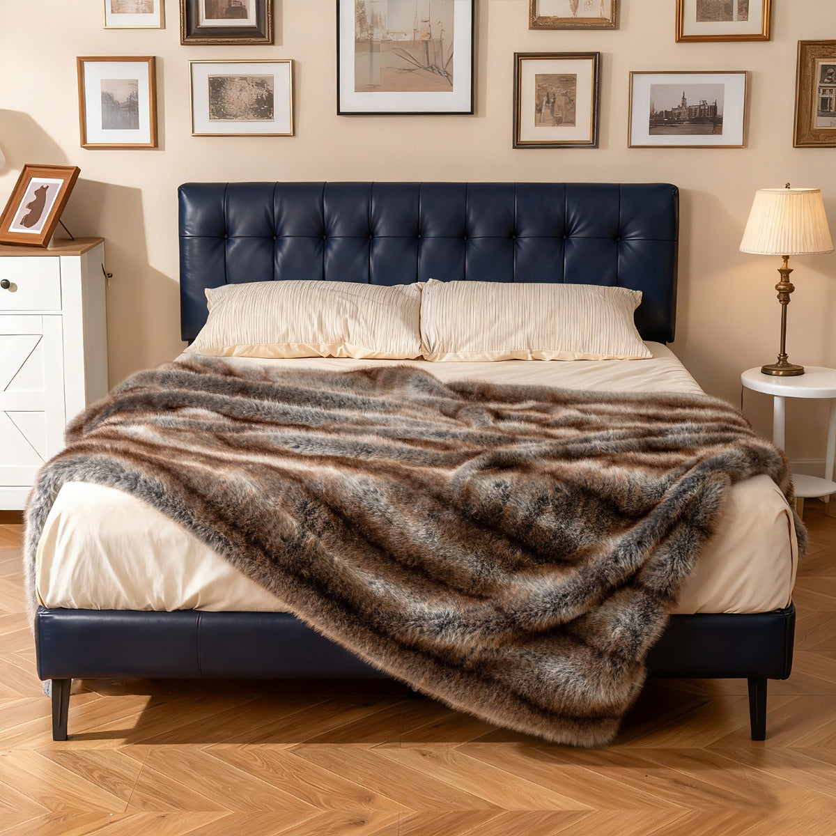 Fluffig – Konstskinn Hemfilt mjuk Plysch mysig Konstmårdskinnsfilt Bärnstensgul – 153 x 203 cm – Brun