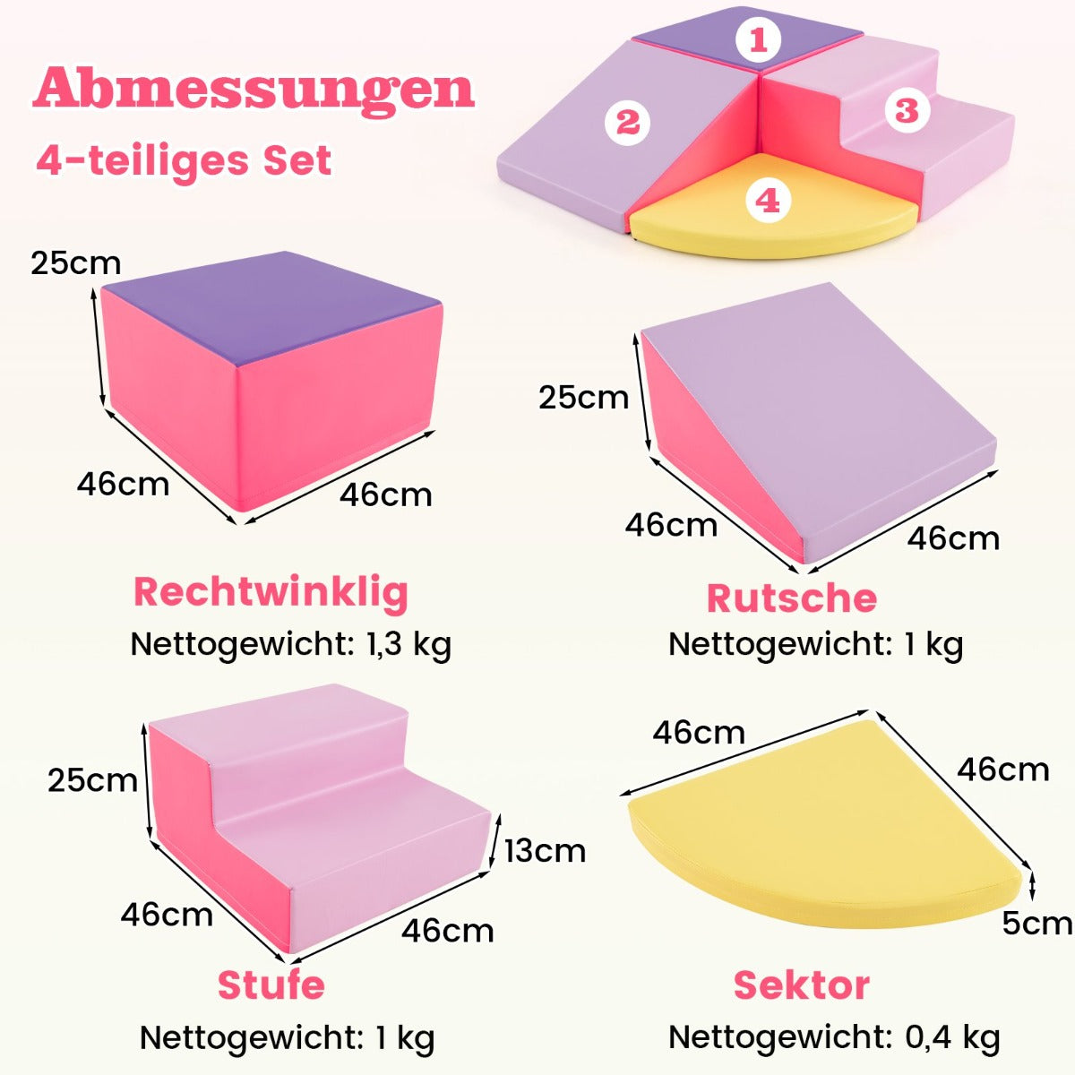 TLG. – Skumplastklossar för lek och klättring Jätteklossar Stora – 4 – Rosa