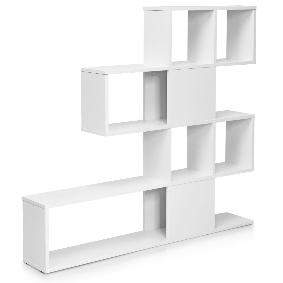 Modern – lagers stegestil rumsavdelare i trä för böcker – 5 120 x 19,5 x 109 cm – Vit