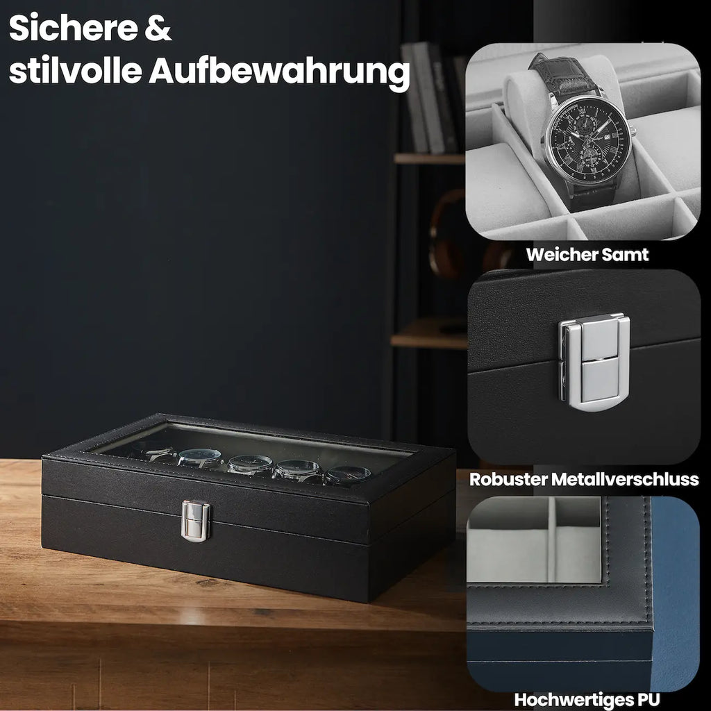 Beobachtungsschachtel - mit 12 Fächern und Glasdeckel, Luxus -Aufbewahrungsbox