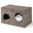 Katt – hus av PE Rattan Fällbar säng med avtagbara kuddar och låsbart lock – 60 x 35 x 35 cm – Grå