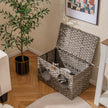 Katt – hus av PE Rattan Fällbar säng med avtagbara kuddar och låsbart lock – 60 x 35 x 35 cm – Grå