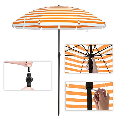 Strandparasol - Ø 160 cm - faltbar - Streifen Orange / Weiß