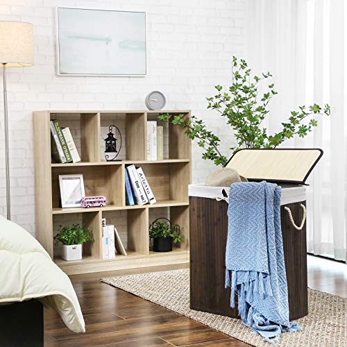 Wäschereikorb - Bambuswäsche - mit 2 Fächern, Deckel und abnehmbarer Wäschebeutel