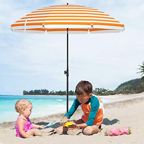 Strandparasol - Ø 160 cm - faltbar - Streifen Orange / Weiß