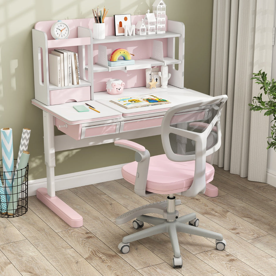 Barnskrivbordsstol – med höjdjusterbar sits barnstol hjul – 41-52 cm – Rosa