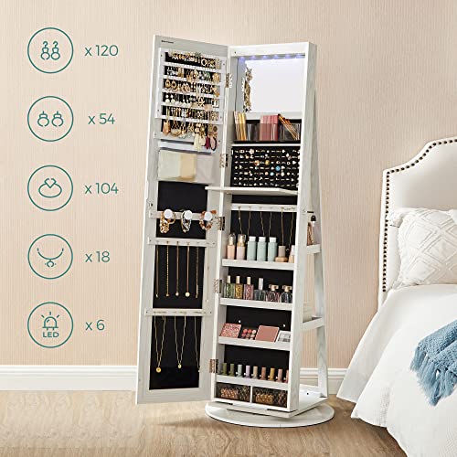 Schmuckschrank - mit Spiegel - LED -Beleuchtung im Inneren - Rahmenloses Design - Weiß