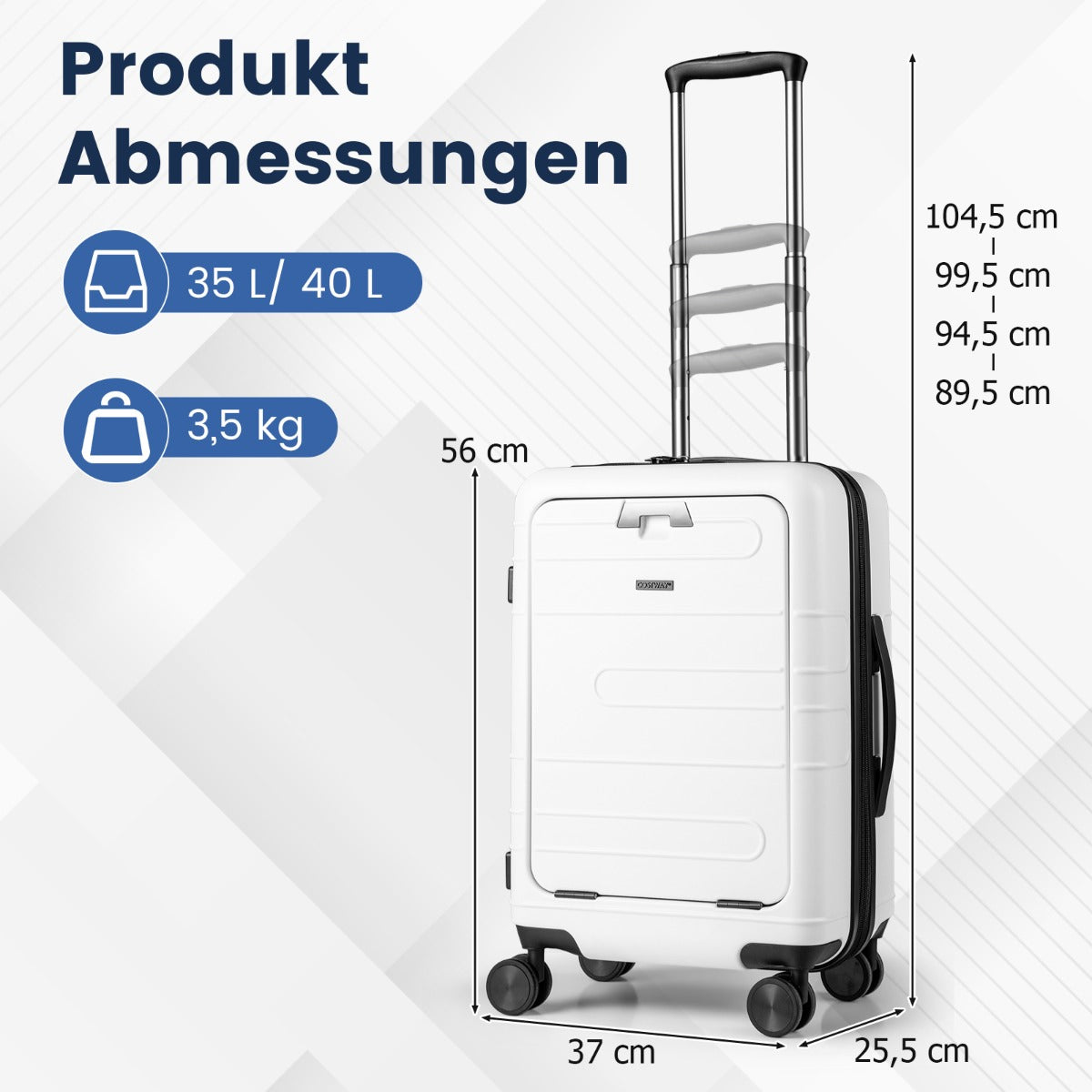 Utbyggbar – resväska lätt PC hårdskalväska tum flygplansgodkänd rullbagage – 20 – Vit
