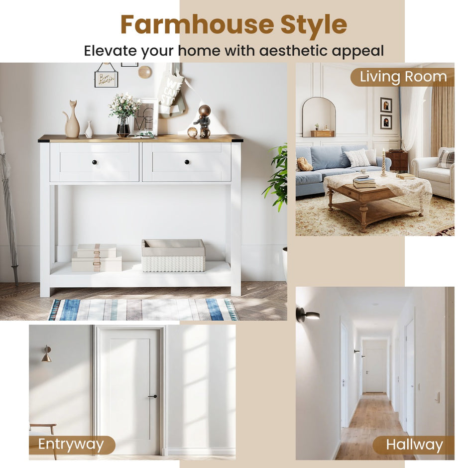 Konsolbord – med lådor och hylla Smalt sidobord Modern entrébord Vitt – 2 – Vit
