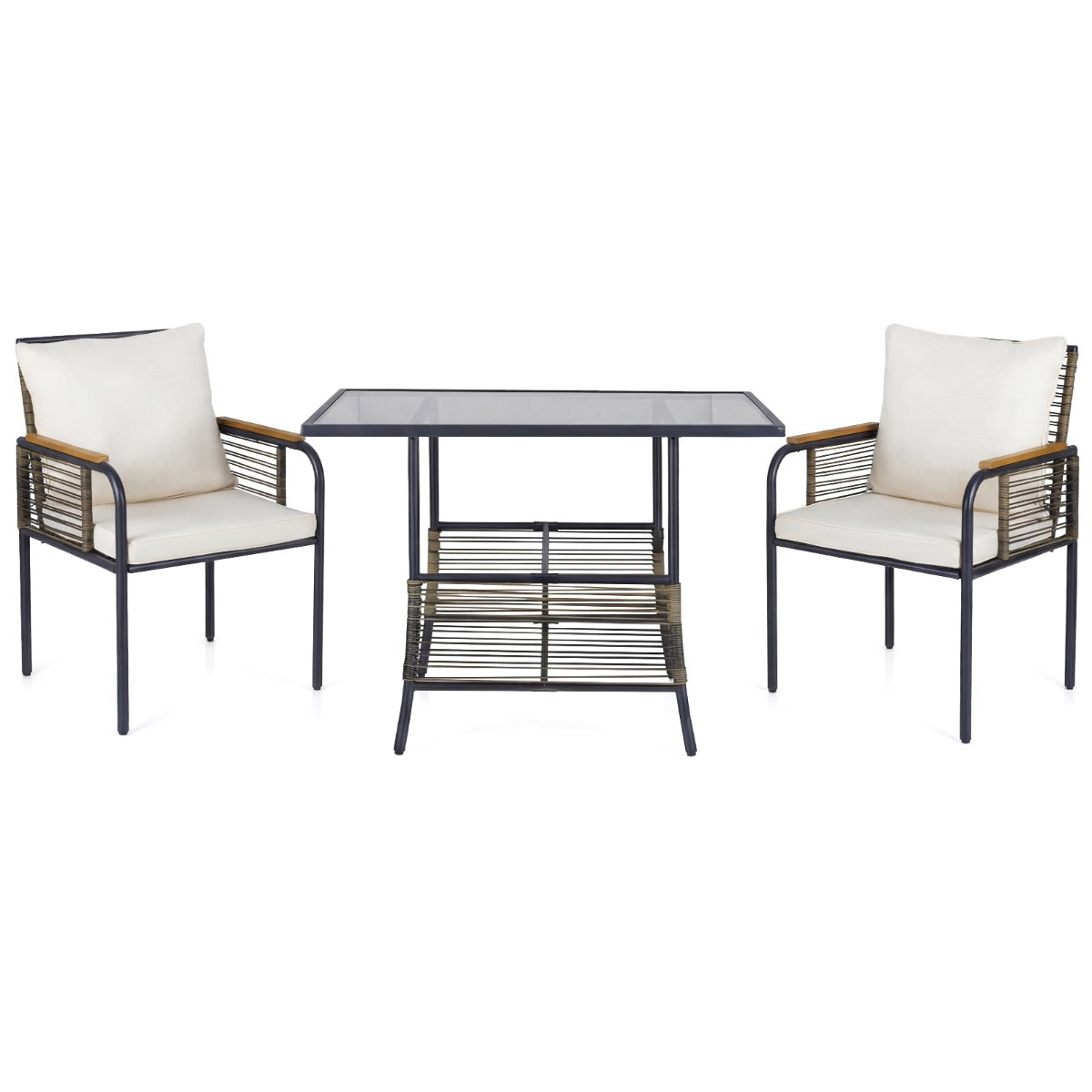 deligt – Trädgårds Lounge Set från Rottan platsbesparande Outdoor Matset med Kuddar Rektangulärt – 3 – Vit