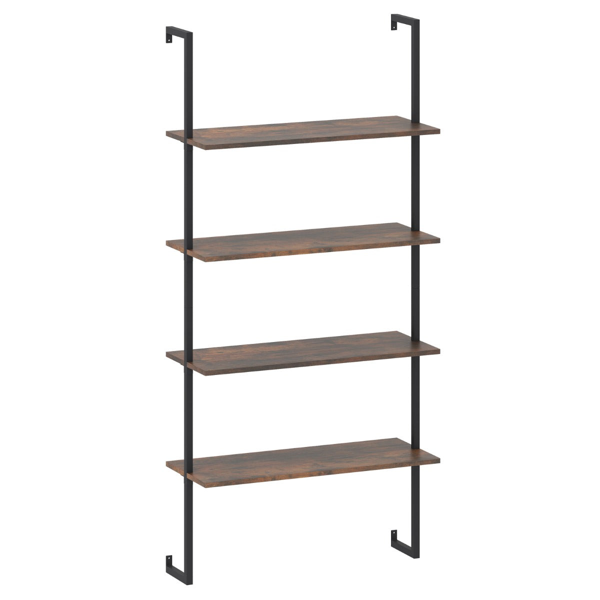 vånings – Vägghylla Industriell svävande Förvarings Display med Metall Ram – 4 – Brun