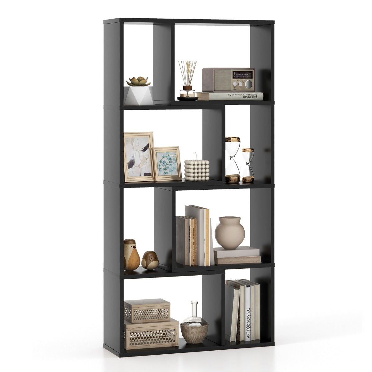 Bokhylla – med hyllplan Stativhylla fack Kubhylla – 4 8 60 x 20 x 120 cm – Svart