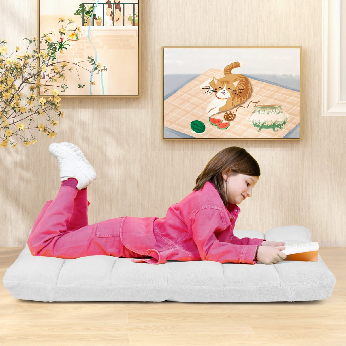 Golvstol – Ihopfällbar Lazy Sofa Lat Tatami Golvkudd – Vit