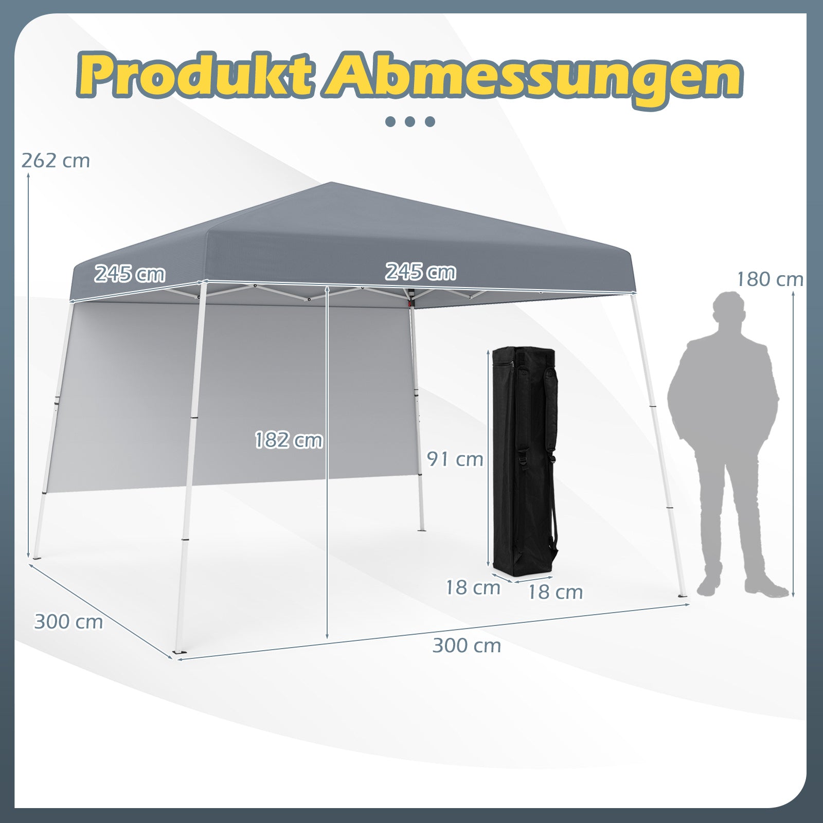 Pop – up Paviljong Trädgårdstält Vattentätt och Solskydd – 3 x 3 m – Grå