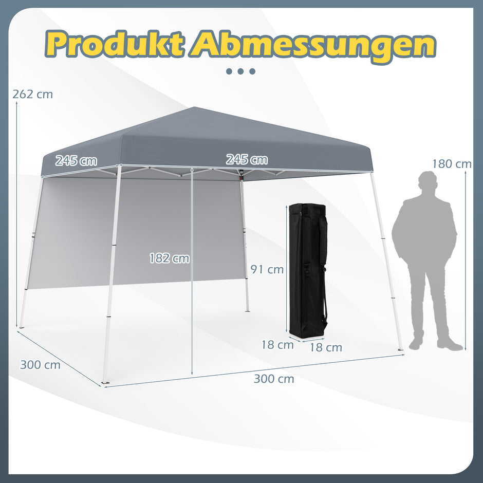 Pop – up Paviljong Trädgårdstält Vattentätt och Solskydd – 3 x 3 m – Grå