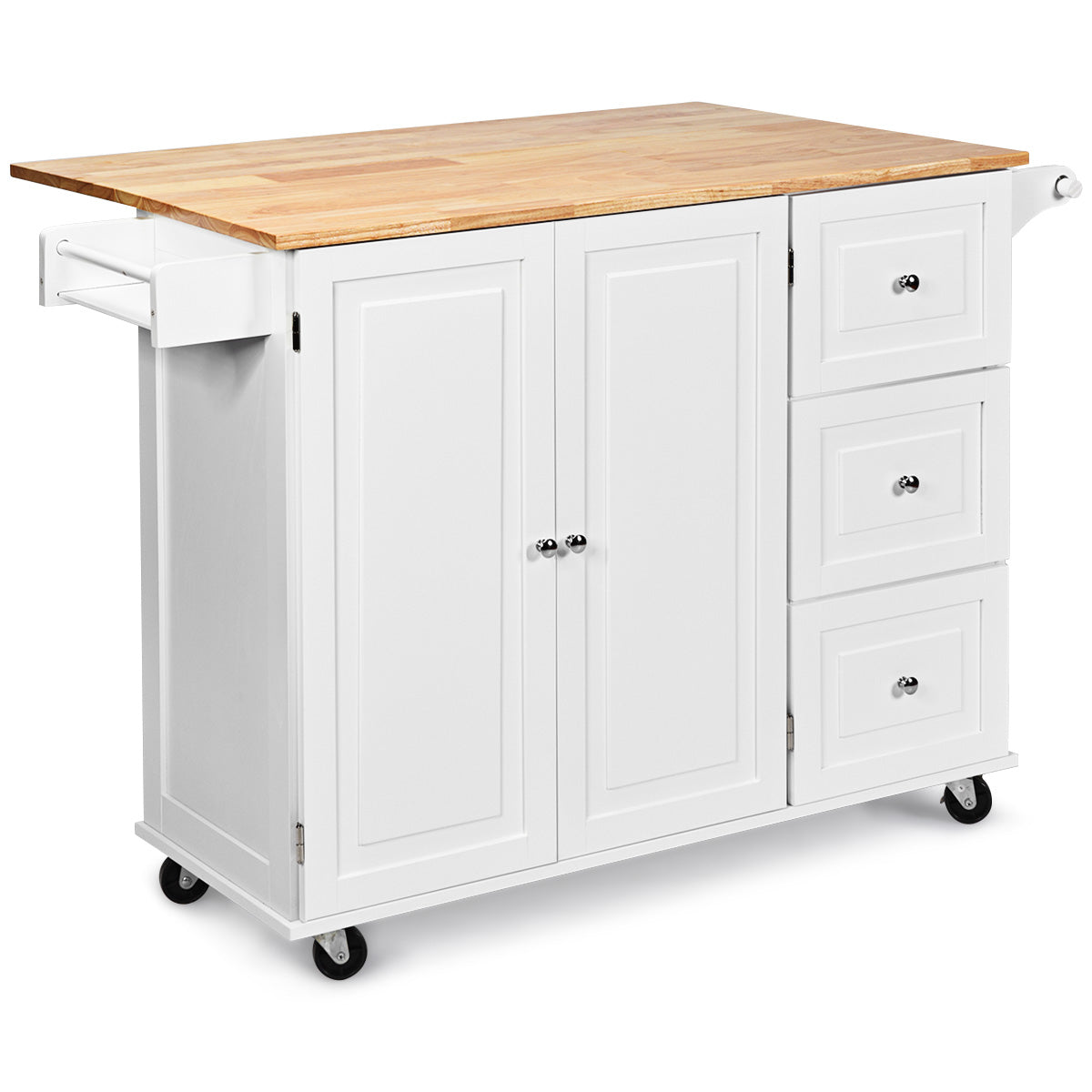 Rullbar – köksvagn med bänkskiva köksö handdukstork och lådor – 136 x 76 x 91 cm – Vit