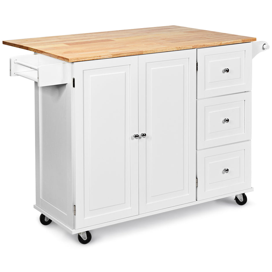 Rullbar – köksvagn med bänkskiva köksö handdukstork och lådor – 136 x 76 x 91 cm – Vit