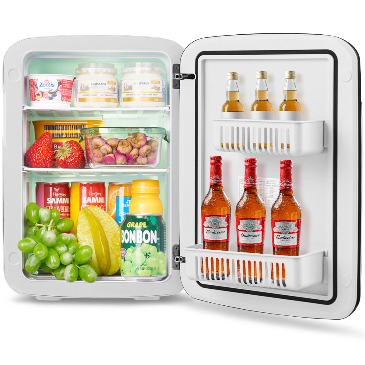 15L – Minikylskåp i Kyl och värmefunktion Bärbar frys Dryckekylare Energiklass E – 2 1 38 cm x 33 cm x 27 cm – Vit