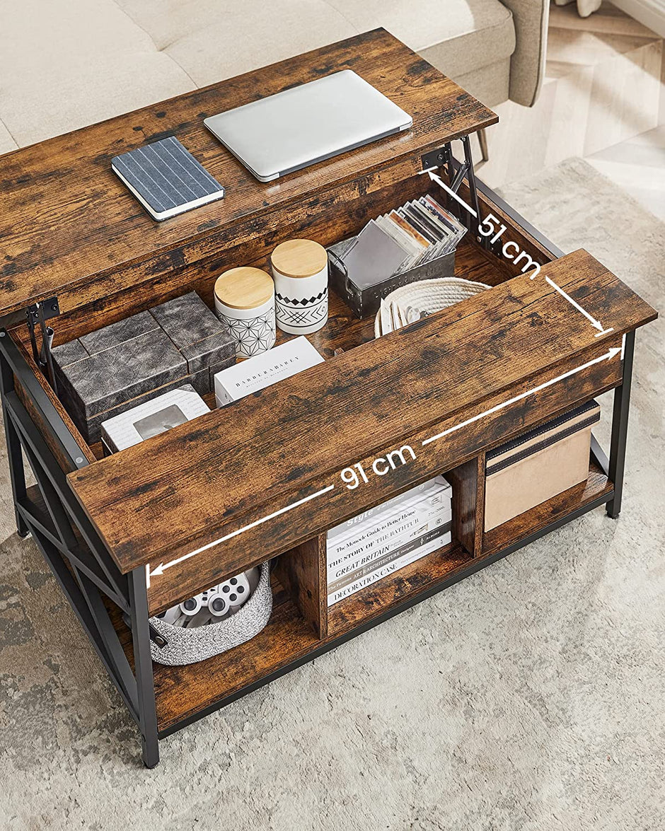 Couchtisch - Wohnzimmertisch - mit verstecktem Lagerraum - Vintage Brown -black