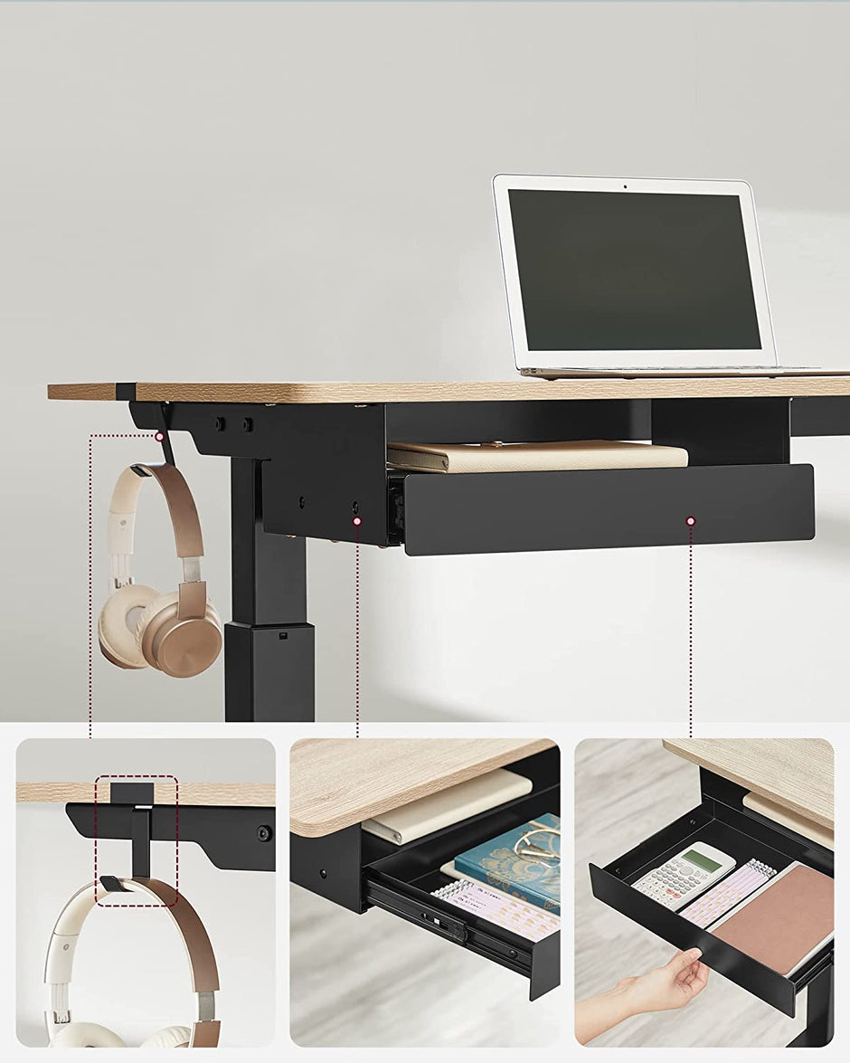 Elektrischer Schreibtisch - Höhe einstellbar - Speicherfunktion mit 4 Höhen - weiß schwarz - 60 x 140 cm