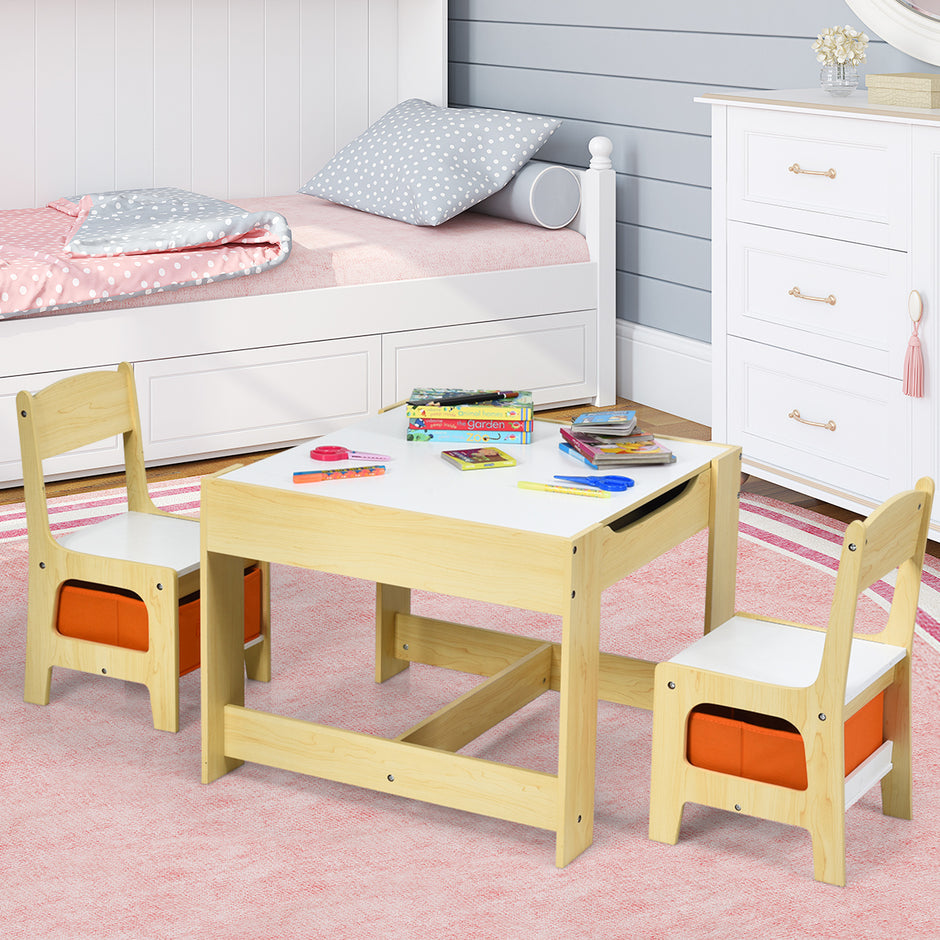 stycken – Barnsittgrupp Barnmöbler Barnsittset Barnbord med trästolar i målarbord – 3 2 3 1 – Natur