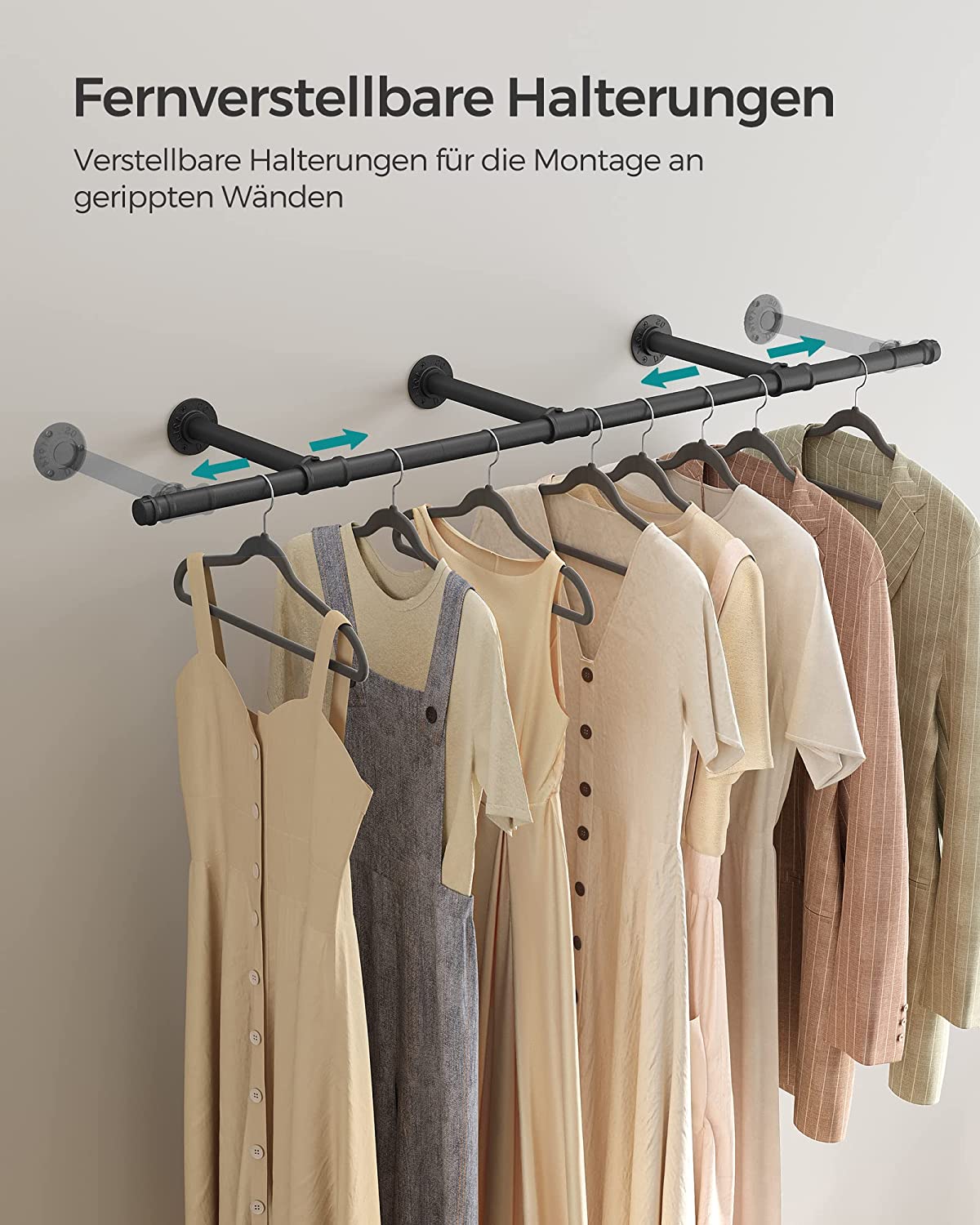 Bekleidungsstange - Wandgarderobe - Industrial - 68 kg Ladungskapazität - Schwarz