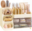 Make-up Organizer – Met Laden en Kwastenhouder – 3-in-1 – Voor 30+ Producten – Beige