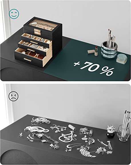 Schmuckschachtel - Schmuckschachtel - mit 4 Levels - mit Glasdeckel - 3 Schubladen - Schwarz