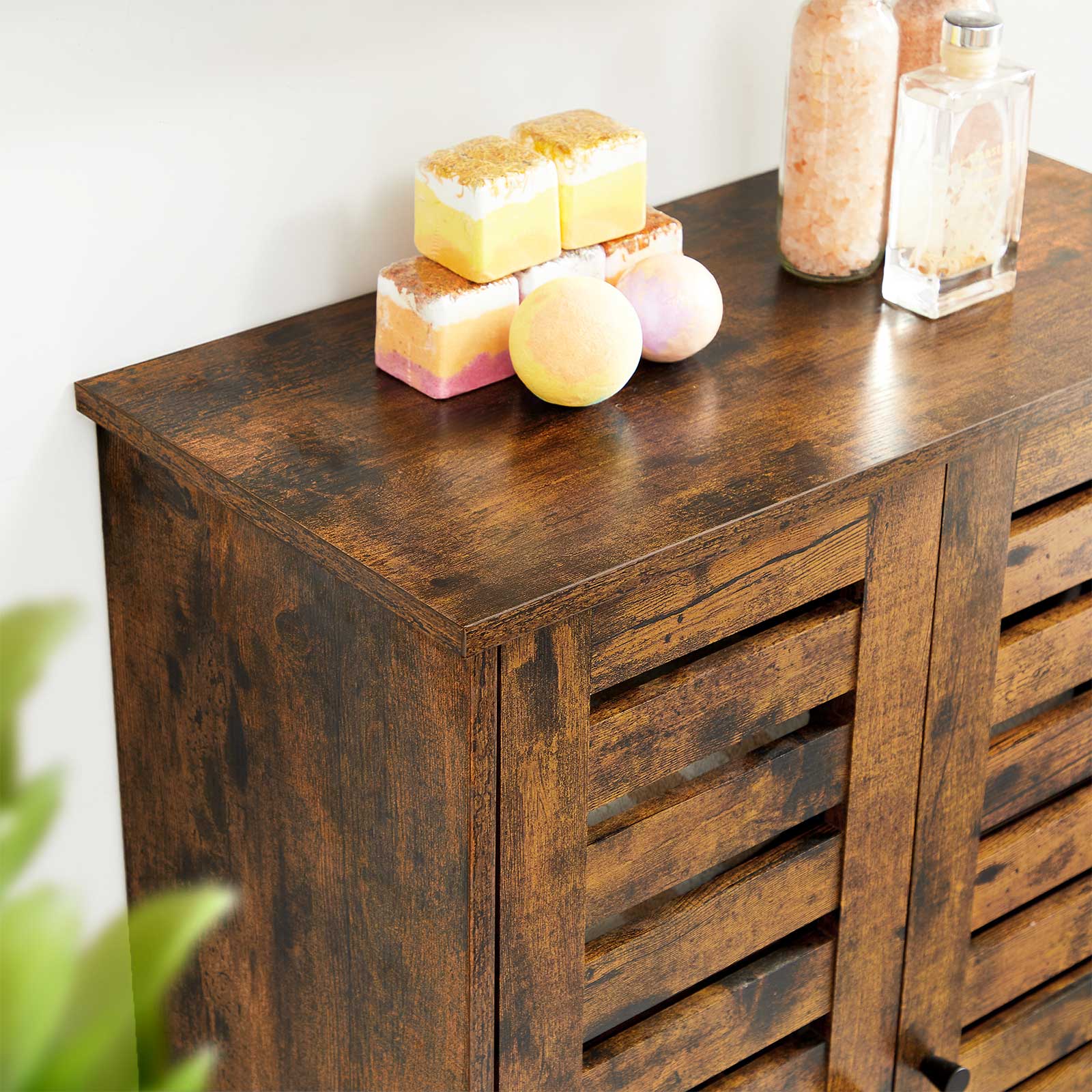 Badezimmerschrank - Holzschrank - 2 französische Türen - Brown