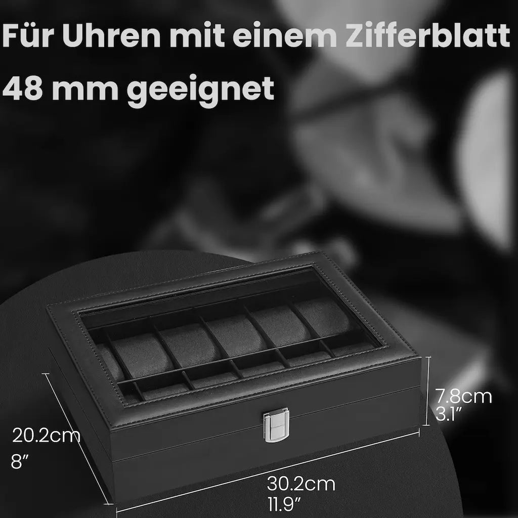 Beobachtungsschachtel - mit 12 Fächern und Glasdeckel, Luxus -Aufbewahrungsbox