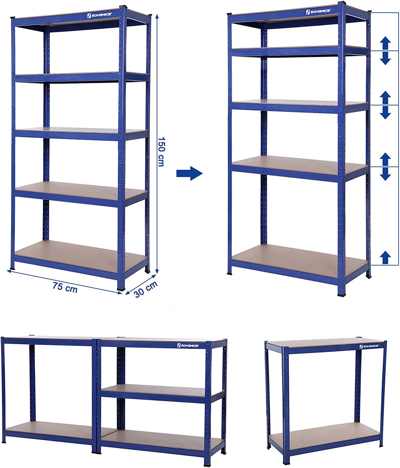 Speicherregale - 2 - Kellerschrank - 5 einstellbare Regale - Metallplanken - Blau