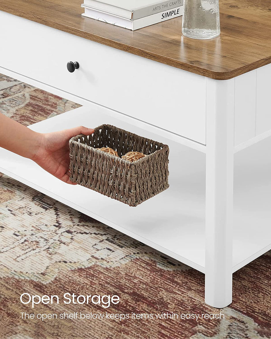 Couchtisch - Wohnzimmertisch - Sofa -Tisch - mit 2 großen Schubladen - braunes Weiß