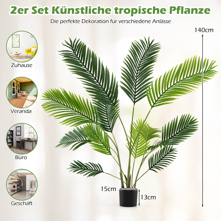 pack – Konstgjord Areca Palm Konstväxt i kruka med gröna blad – 2 140 cm – Grön