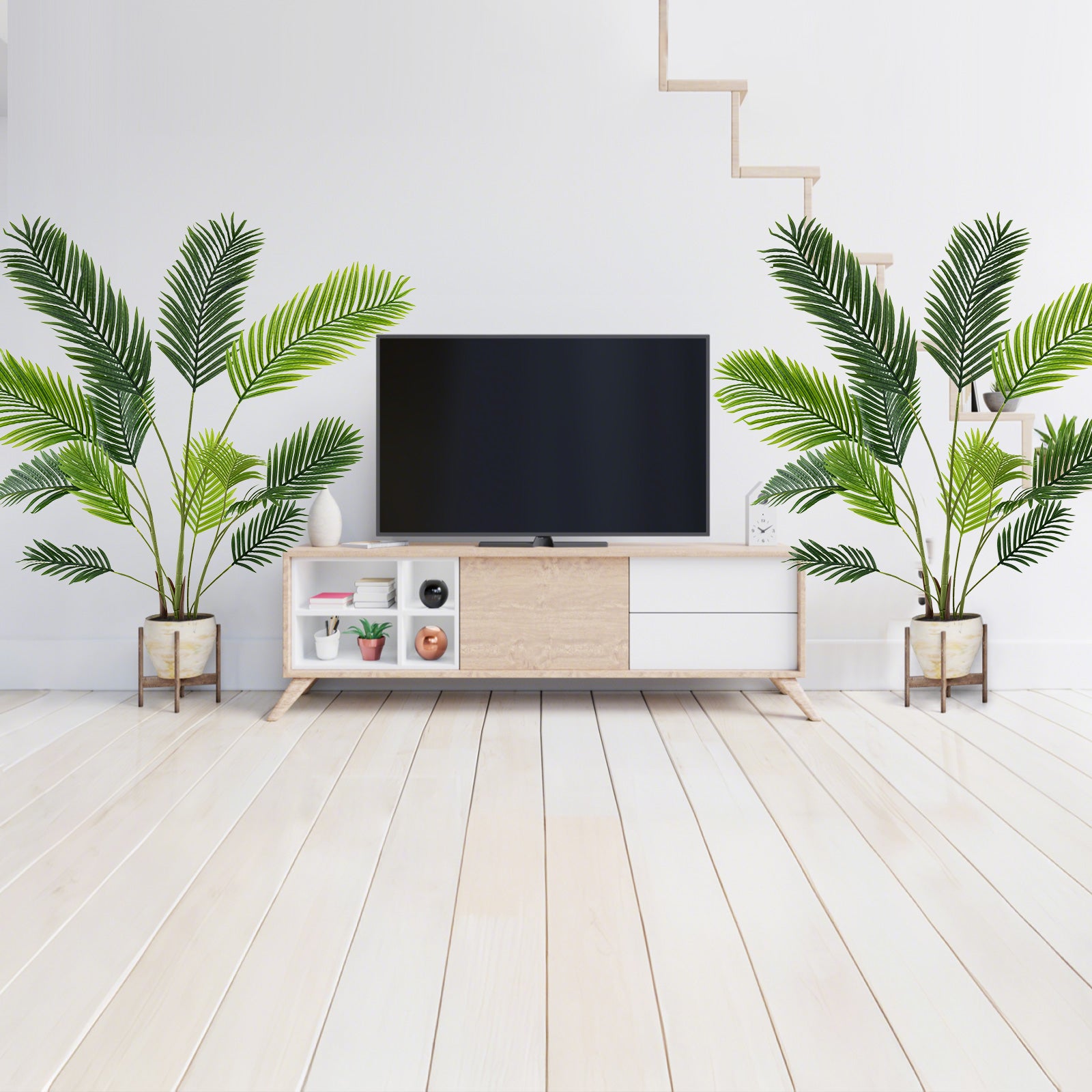 pack – Konstgjord Areca Palm Konstväxt i kruka med gröna blad – 2 140 cm – Grön