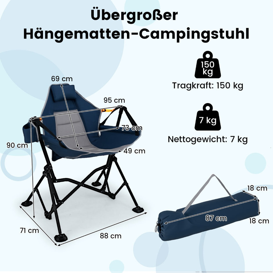 Fällbar – campingstol med justerbart ryggstöd och dryckeshållare – Blå